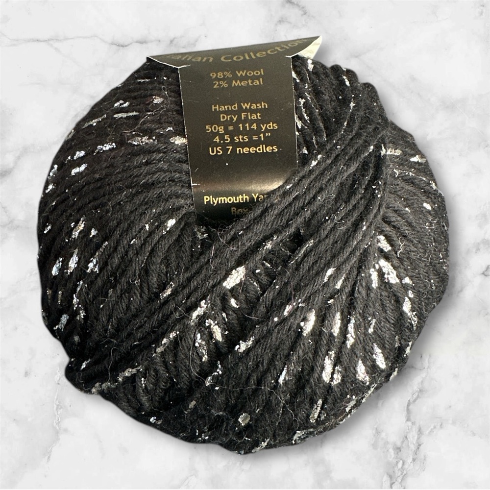 Plymouth Yarn Co Mira Mira black with silver yarn Italian collection 98% wool